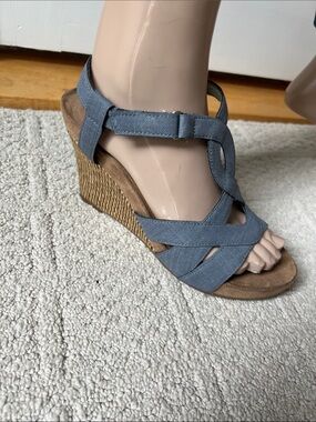 Blue Crisscross Wedge Sandals with Ankle Strap